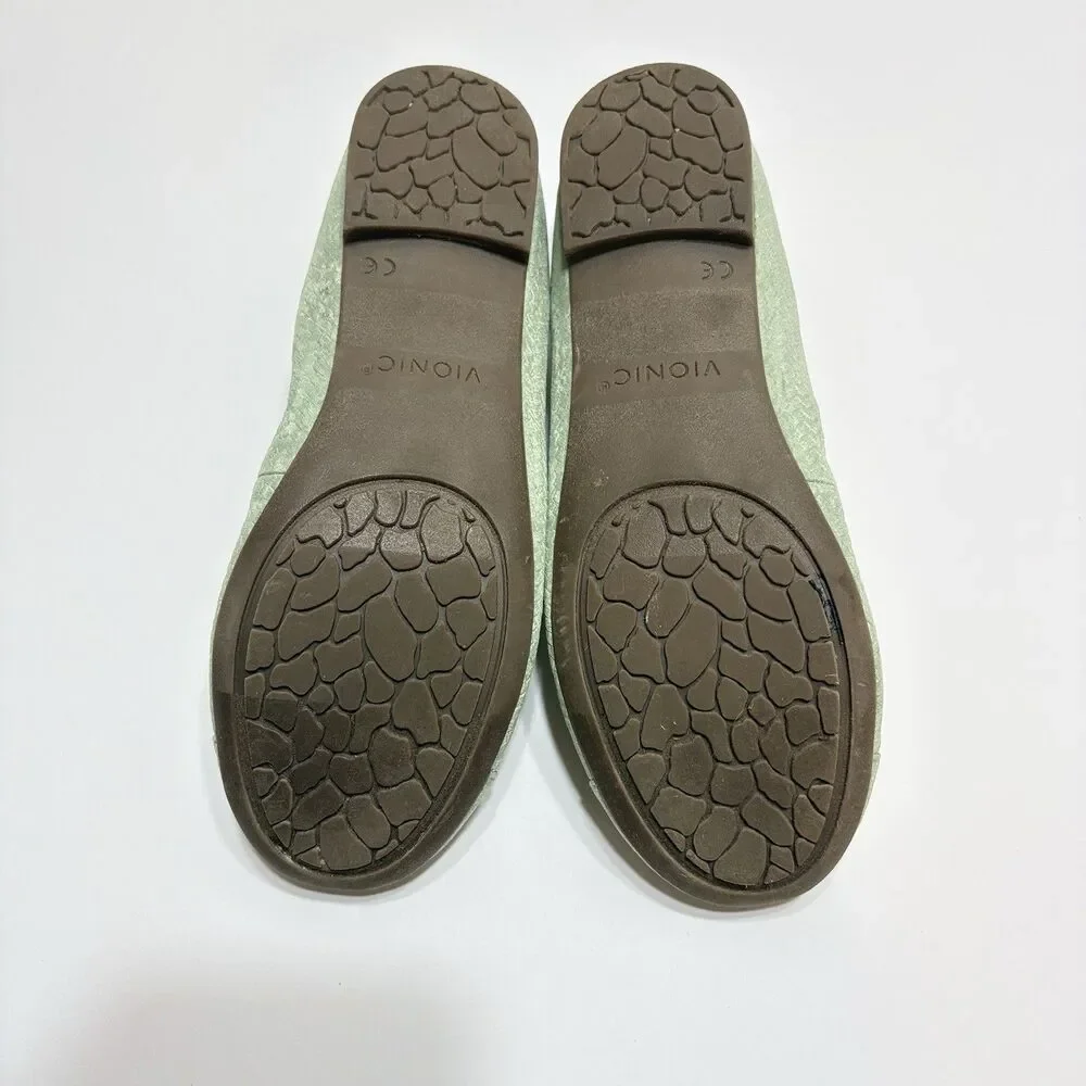 Vionic Amorie Women’s US 7 Velvet Sage Leather Orthotic Slip-On Bow Ballet Flat